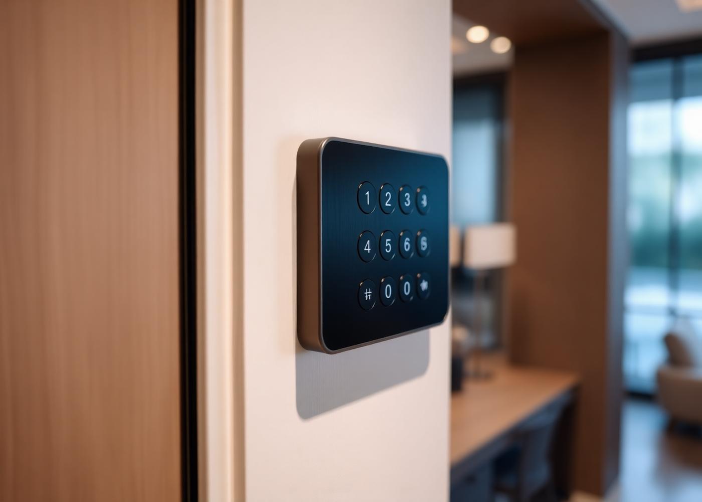 Painel de controle de acesso premium em parede moderna